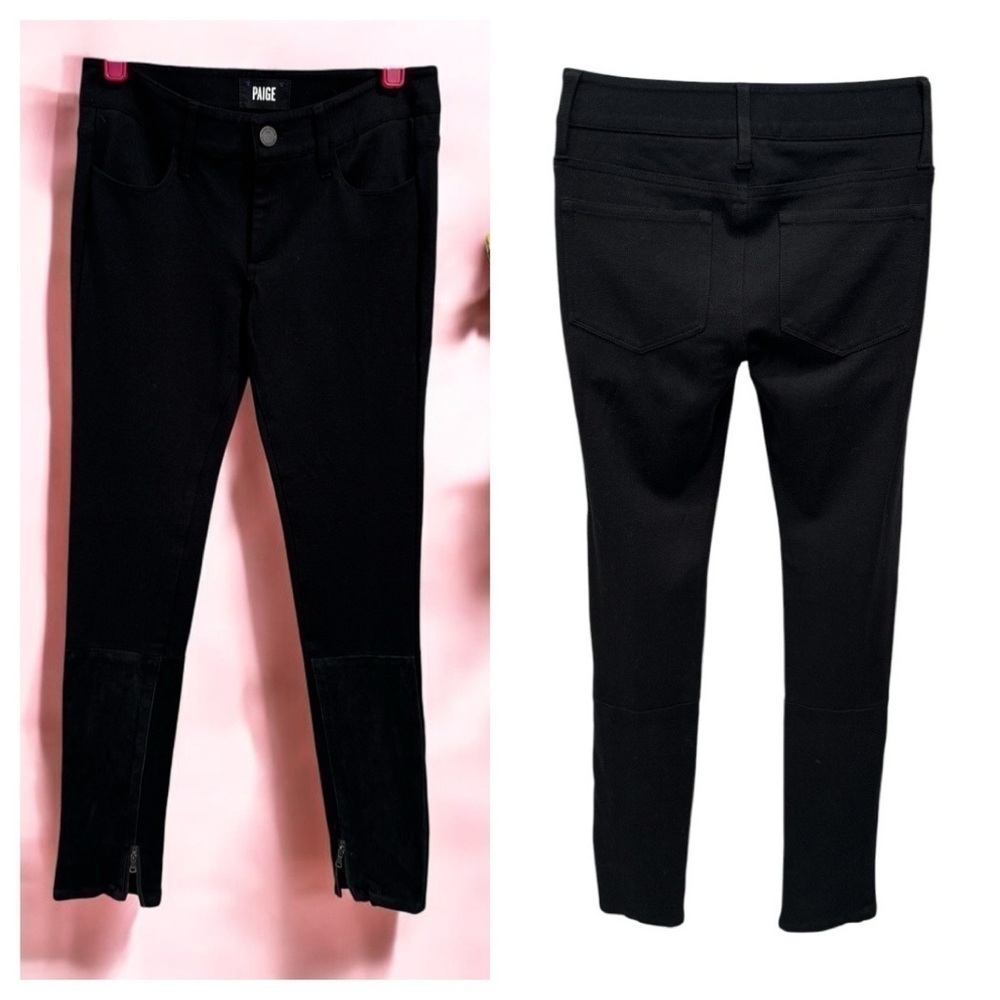 Paige
 Black Skinny Pants with Zipper Detail Leather accents size 25